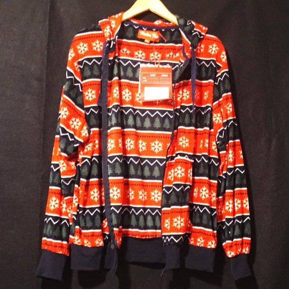 Festive Fun Fleece Winter Holiday Pattern Jacket with Hood Men’s Size M/L - Picture 5 of 6
